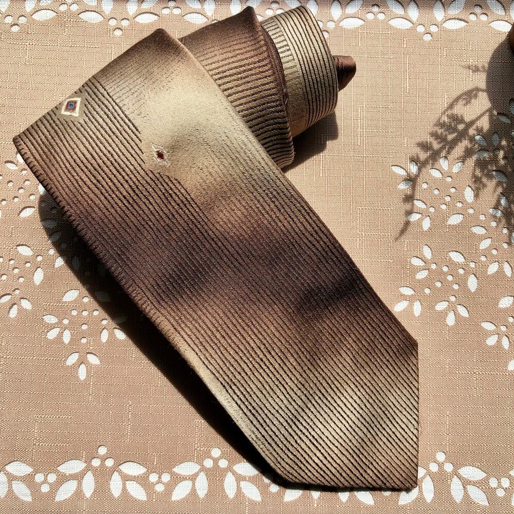 Town Craft Brown & Tan Diamond Print Necktie